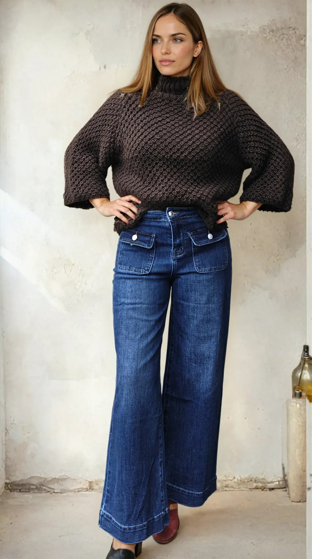 Wide Leg Denim met Voorzakken – 7/8ste Pijp – High Waist Jeans